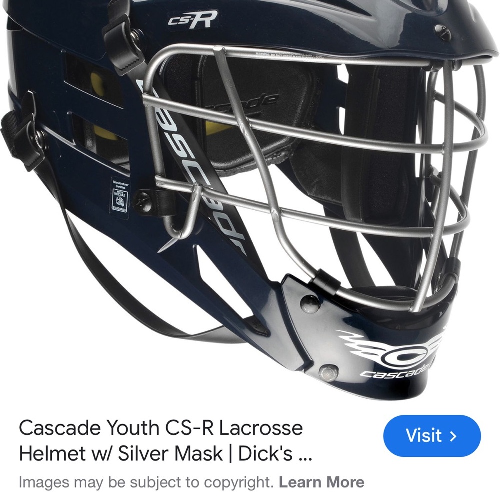 Cascade CS-R Youth Lacrosse Helmet in Navy with Silver Mask